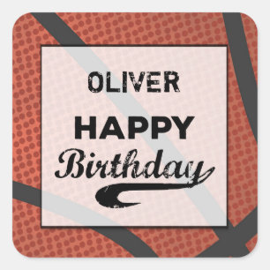 Custom Name Basketball Birthday Large Grunge Ball Square Sticker