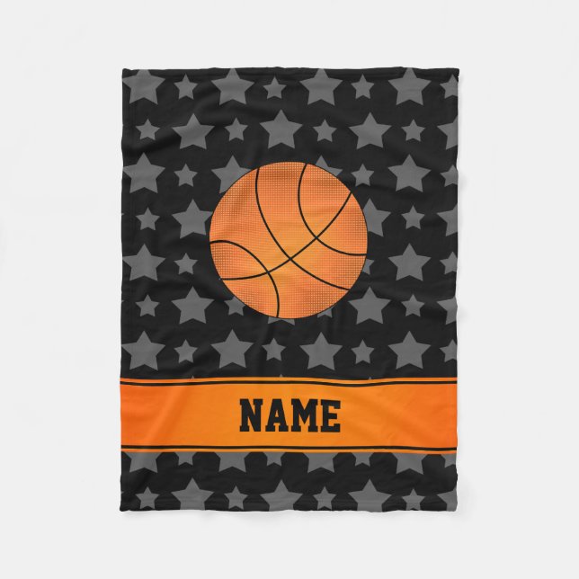 Custom name basketball black stars fleece blanket (Front)