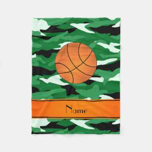 Custom name basketball green camouflage fleece blanket