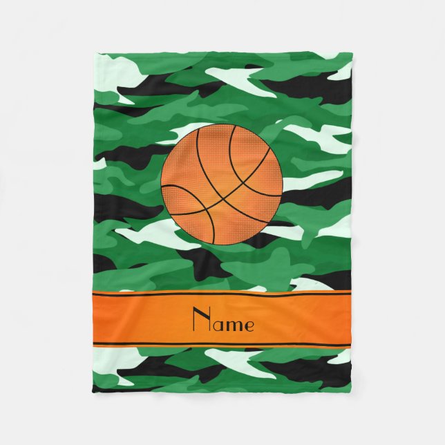 Custom name basketball green camouflage fleece blanket (Front)