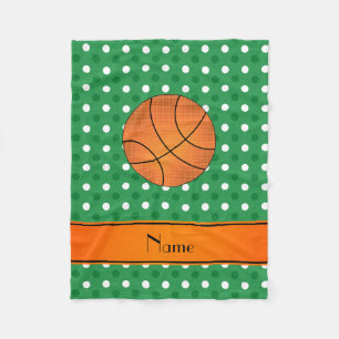 Custom name basketball green white dots fleece blanket