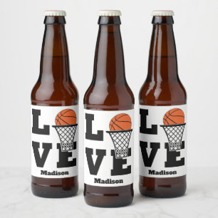 Custom Name Basketball Love Beer Bottle Label