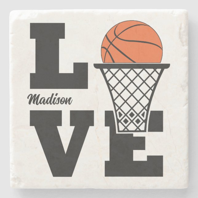 Custom Name Basketball Love Stone Coaster (Front)