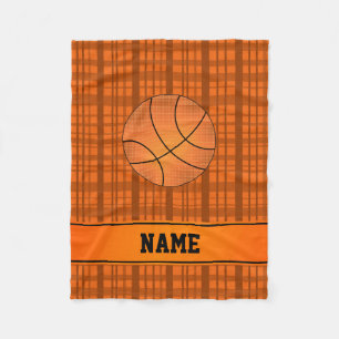 Custom name basketball orange plaid fleece blanket