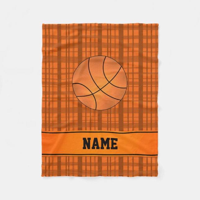 Custom name basketball orange plaid fleece blanket (Front)