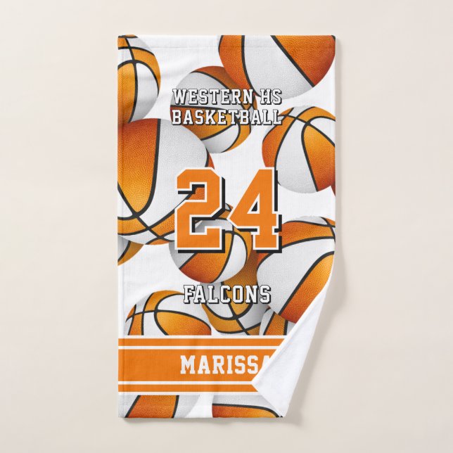 Custom name basketball orange team colours hand towel (Hand Towel)
