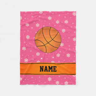 Custom name basketball pink snowlakes fleece blanket