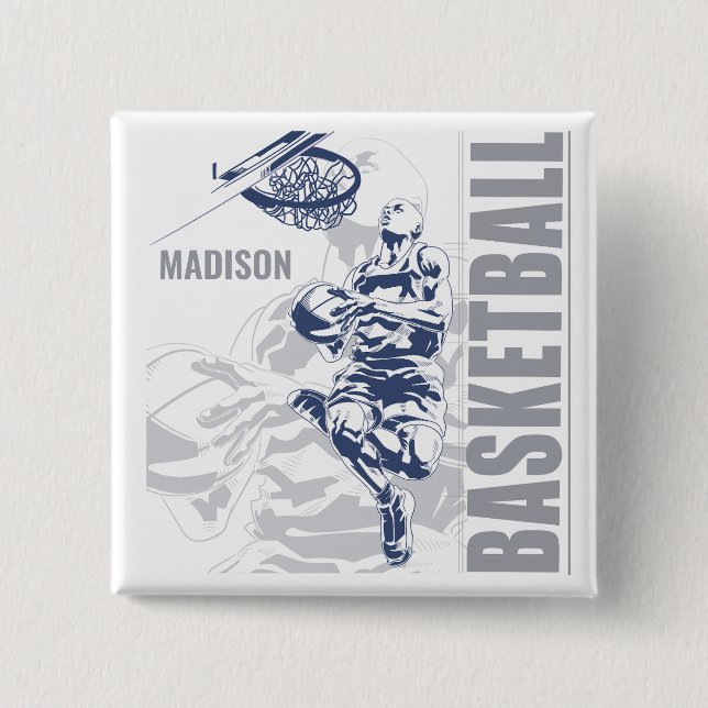 Custom Name Basketball Player 15 Cm Square Badge (Front)