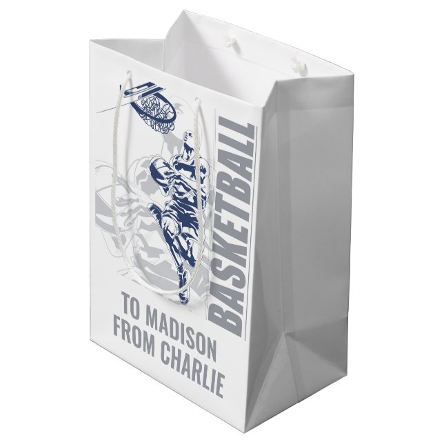 Custom Name Basketball Player Medium Gift Bag (Back Angled)