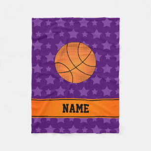 Custom name basketball purple stars fleece blanket
