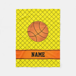 Custom name basketball yellow criss cross fleece blanket