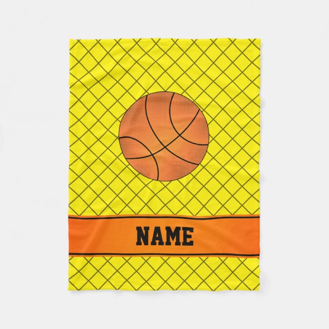 Custom name basketball yellow criss cross fleece blanket (Front)