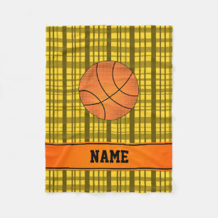 Custom name basketball yellow plaid fleece blanket