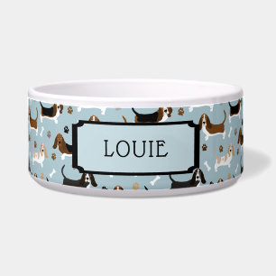 Custom Name Basset Hound Dog Bones and Paws