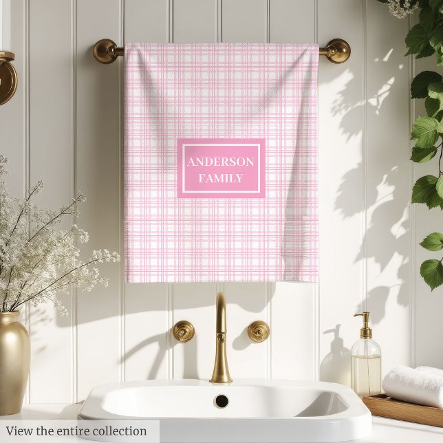 Custom Name Bath Towels Classic Pink Plaid Style (Custom Name Bath Towels Classic Pink Plaid Style)