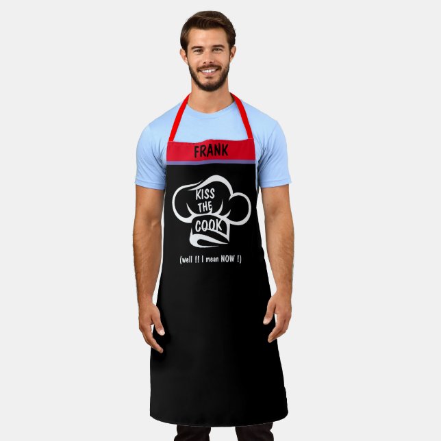 Custom Name BBQ Grill Baker's Kiss the Chef Funny Apron (Worn)
