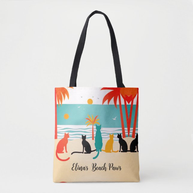 Custom Name Beach Cats Tote Bag (Front)