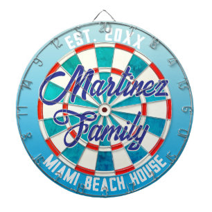 Custom Name BEACH HOUSE Nautical Blue Ombre Border Dartboard