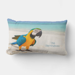 Custom name Beach Parrot Lumbar Cushion