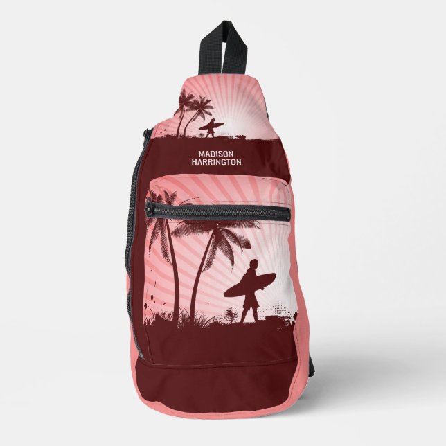 Custom Name Beach Surfer Sling Bag (Front)