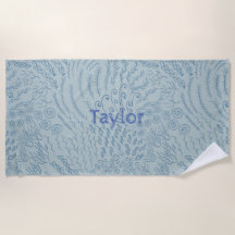 Custom Name Beach Towel–Sea Shell & Coral Print