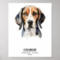 Custom Name Beagle Watercolor Portrait