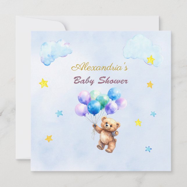 Custom Name Bear floating balloons Baby Shower (Front)