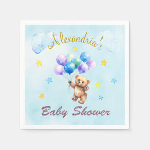 Custom Name Bear floating balloons Baby Shower Napkin
