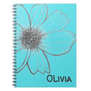 Custom Name Beautiful Flower teal design Notebook