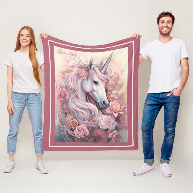 Custom Name Beautiful Unicorn Fleece Blanket (In Situ)
