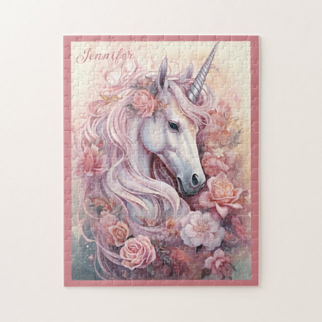 Custom Name Beautiful Unicorn Jigsaw Puzzle (Vertical)