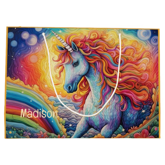 Custom Name Beautiful Unicorn Large Gift Bag (Back)