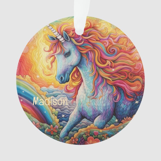 Custom Name Beautiful Unicorn Ornament (Front)