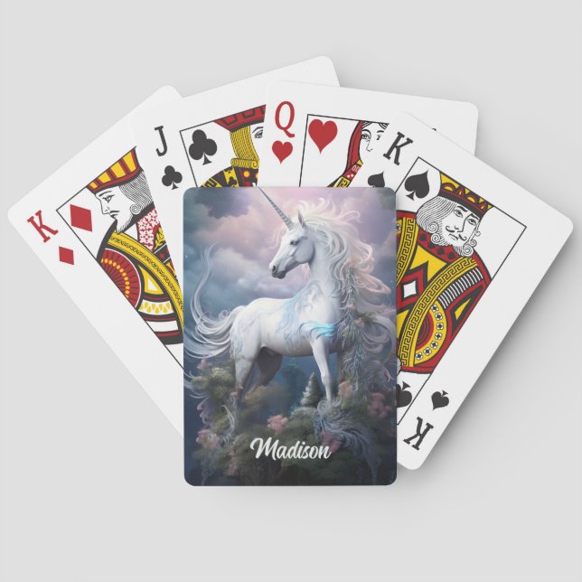 Custom Name Beautiful Unicorn Playing Cards (Back)