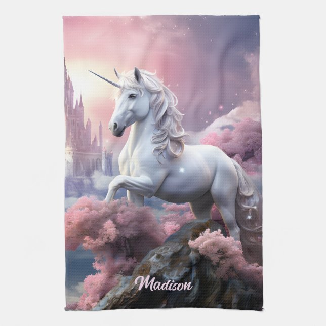 Custom Name Beautiful Unicorn Tea Towel (Vertical)