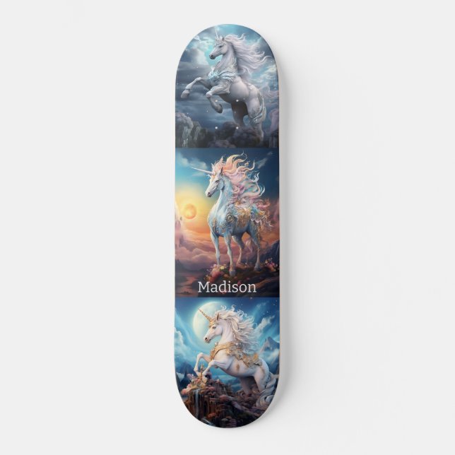 Custom Name Beautiful Unicorns Skateboard (Front)