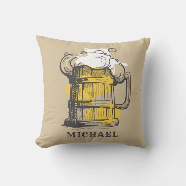 Custom name Beer Ilustration Cushion (Front)