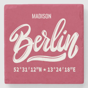 Custom Name Berlin Germany Coordinates Stone Coaster