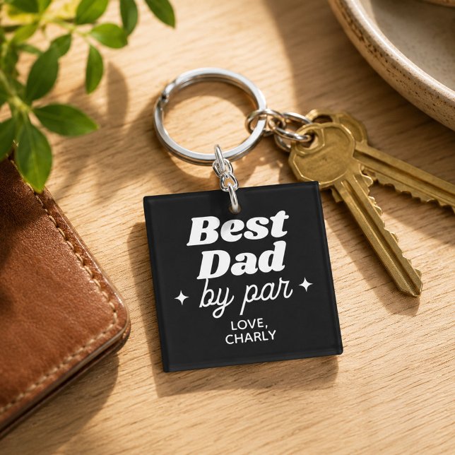 Custom Name Best Dad By Par Retro Cool Photo Key Ring (Creator Uploaded)