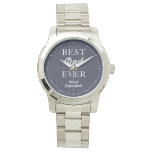 Custom Name Best Dad Ever Blue Silver Watch