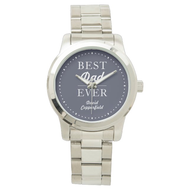 Custom Name Best Dad Ever Blue Silver Watch (Front)