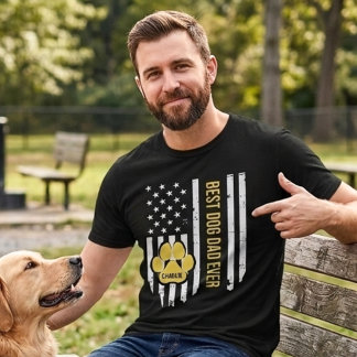 Custom Name Best Dog Dad Ever USA American Flag T-Shirt