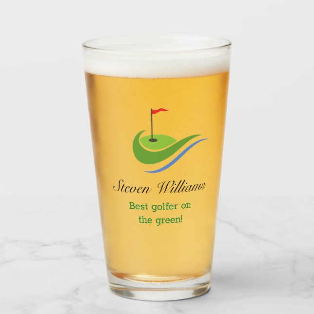 Custom Name Best Golfer Beer Glass (Front Filled)