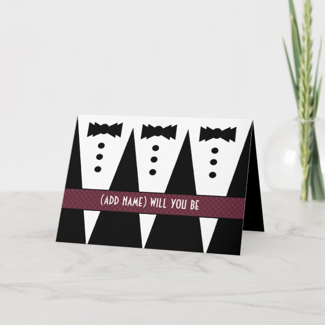 CUSTOM NAME Best Man Invitation -Three Tuxedos (Front)