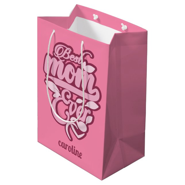 Custom Name "Best Mum Ever" Medium Gift Bag (Back Angled)