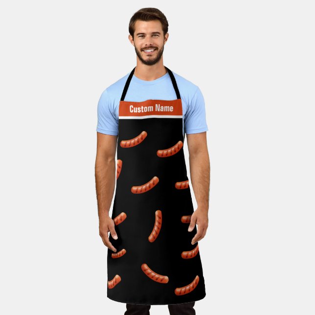 Custom Name Big Hot Dog Apron Funny Aprons For Men (Worn)