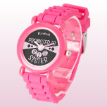 Custom name big sister black pink kids watch<br><div class="desc">Celebrate the special moment of becoming a big sister with this personalised kids' watch! Featuring a cool black and light pink design, this watch proudly says "Promoted to Big Sister" with your daughter's name right on the face. It's the perfect gift for any new big sister, making them feel extra...</div>