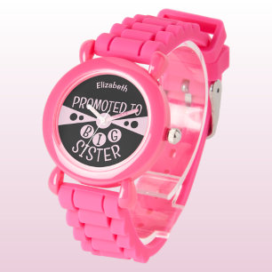 Custom name big sister black pink kids watch