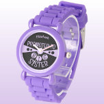 Custom name big sister black purple kids watch<br><div class="desc">Celebrate the special moment of becoming a big sister with this personalised kids' watch! Featuring a cool black and light purple design, this watch proudly says "Promoted to Big Sister" with your daughter's name right on the face. It's the perfect gift for any new big sister, making them feel extra...</div>
