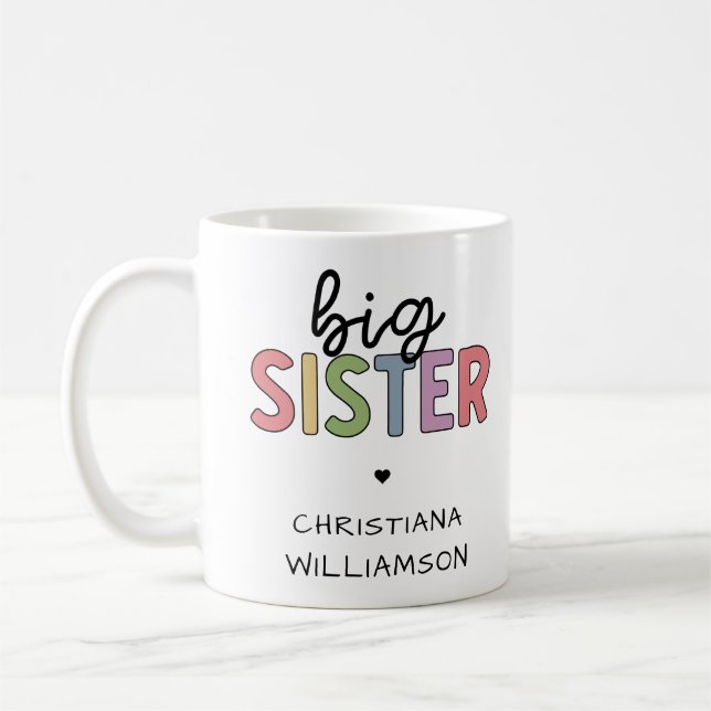 Custom Name Big Sister Cute Personalised Coffee Mug (Left)